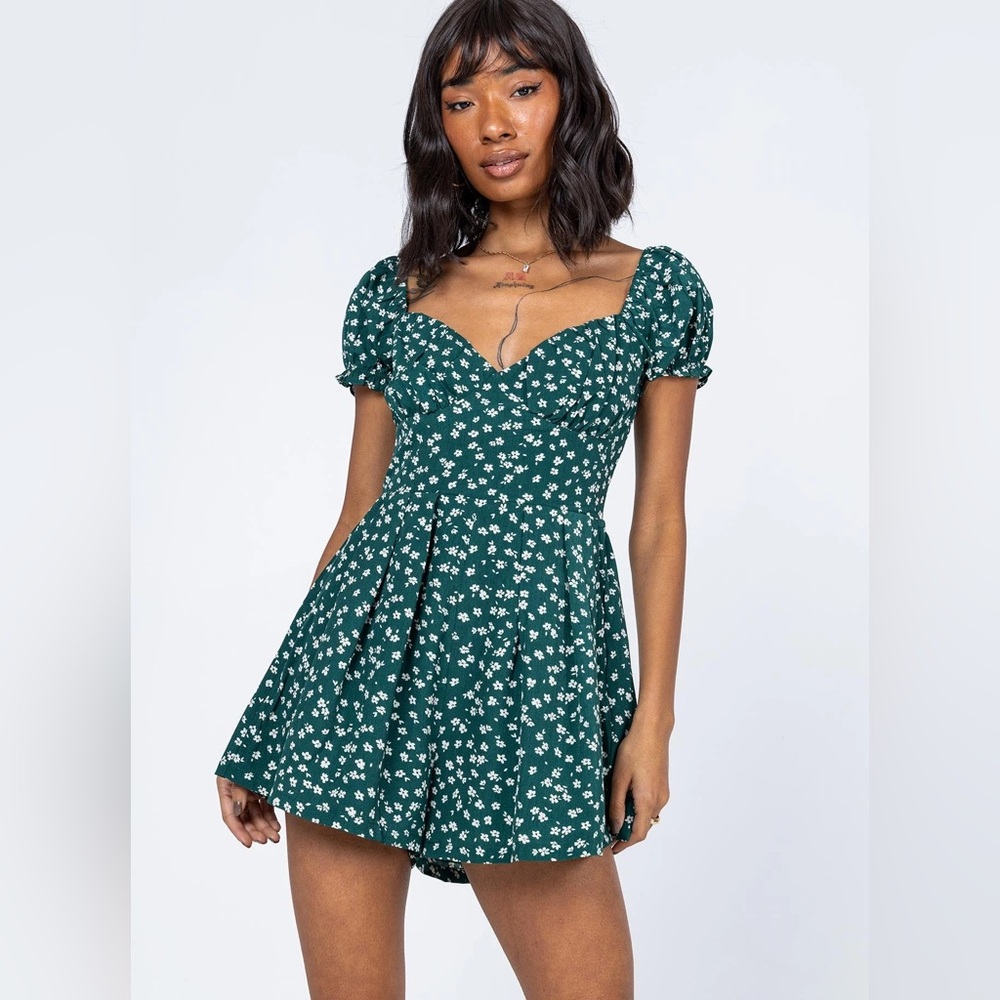 Princess Polly Sabrina Romper Green Floral